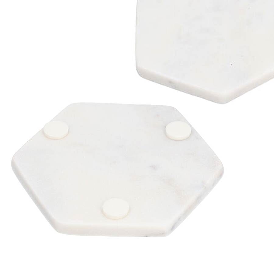 Set of 4 - Hexagon Shaped Marble Coasters (Size 10x10cm) - White
