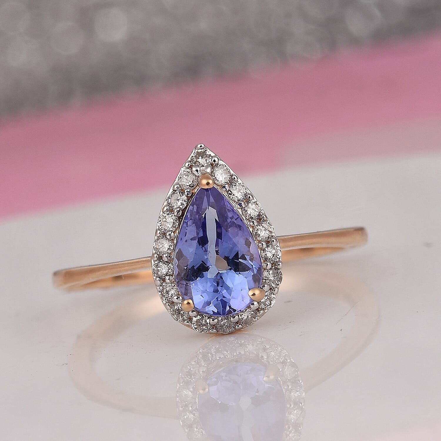 9K Yellow Gold Tanzanite and Diamond Ring 1.00 Ct.