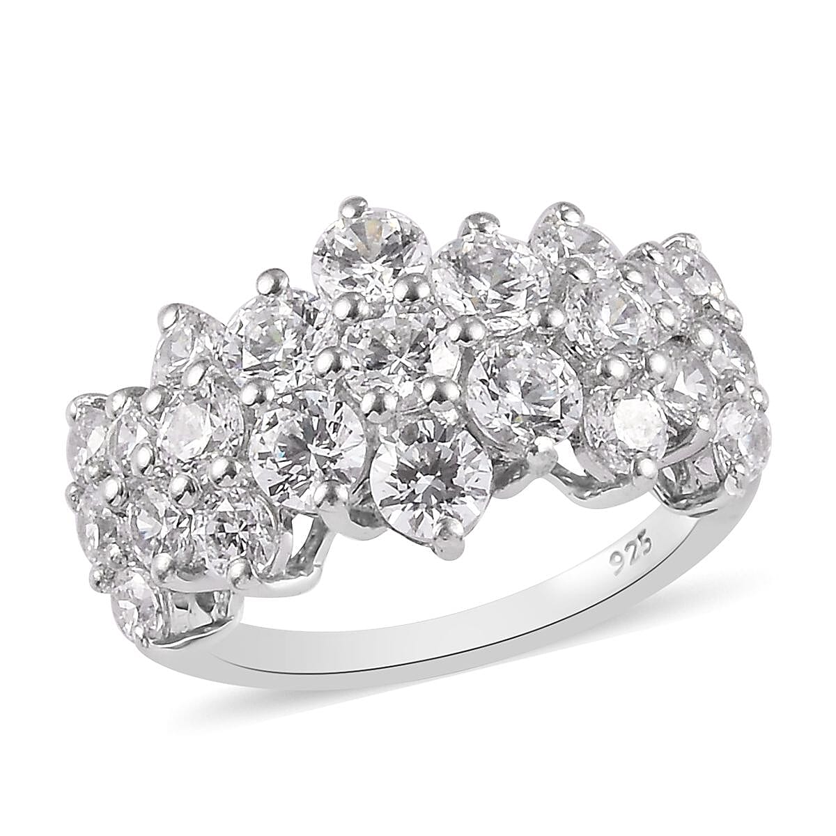 J Francis Platinum Overlay Sterling Silver Cluster Band Ring Made with Finest CZ 4.05 Ct.