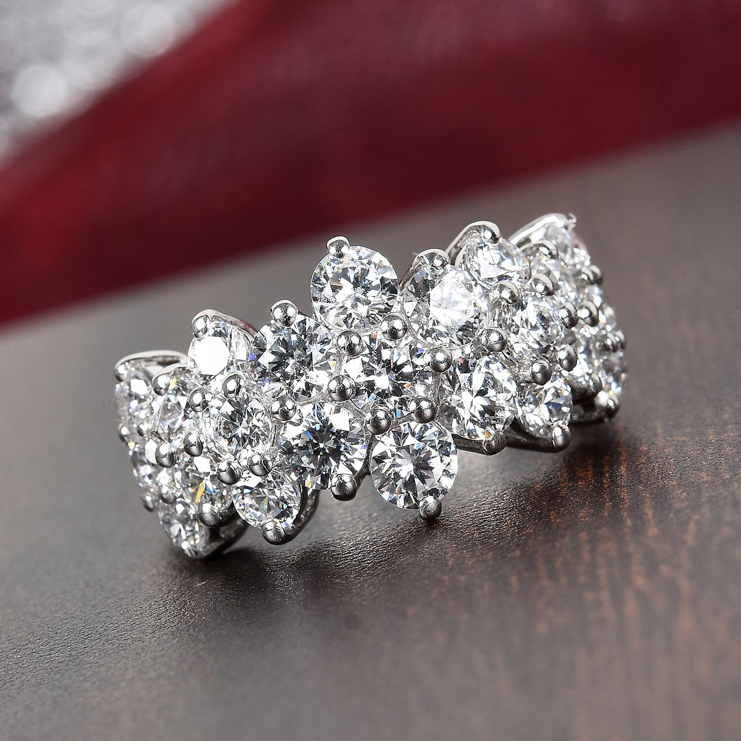 J Francis Platinum Overlay Sterling Silver Cluster Band Ring Made with Finest CZ 4.05 Ct.