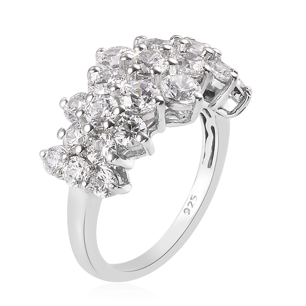 J Francis Platinum Overlay Sterling Silver Cluster Band Ring Made with Finest CZ 4.05 Ct.