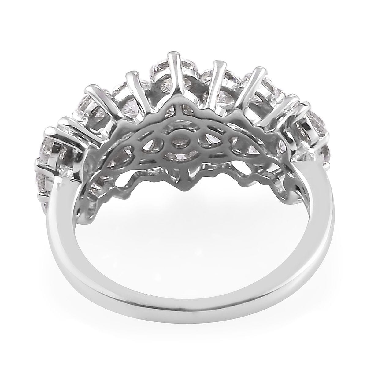 J Francis Platinum Overlay Sterling Silver Cluster Band Ring Made with Finest CZ 4.05 Ct.