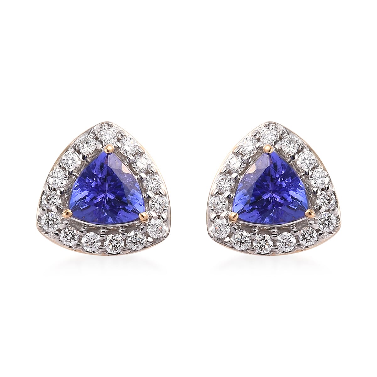 ILIANA 18K Yellow Gold AAA Tanzanite and Diamond (SI-G-H) Stud Earrings (with Screw Back) 1.00 Ct.