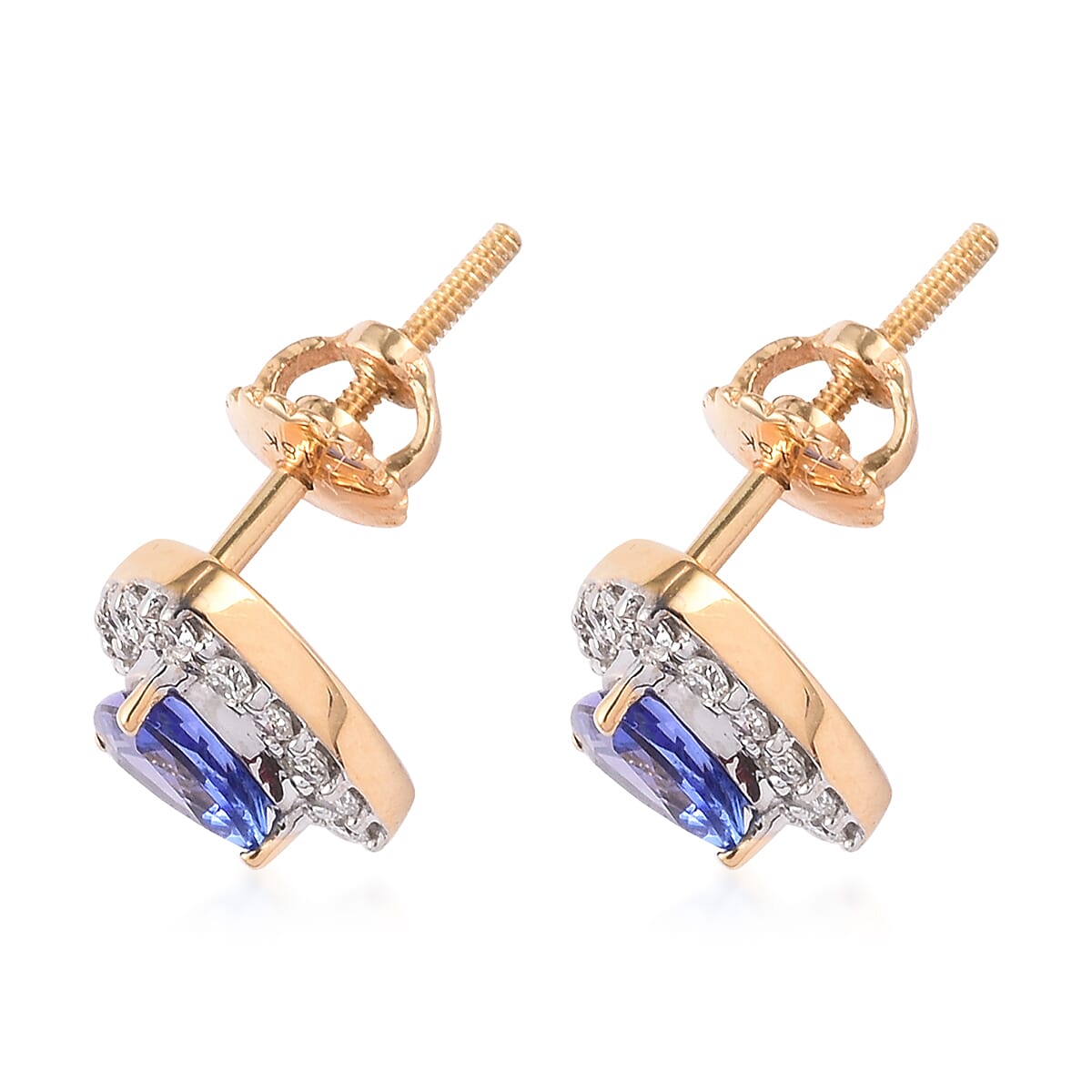 ILIANA 18K Yellow Gold AAA Tanzanite and Diamond (SI-G-H) Stud Earrings (with Screw Back) 1.00 Ct.