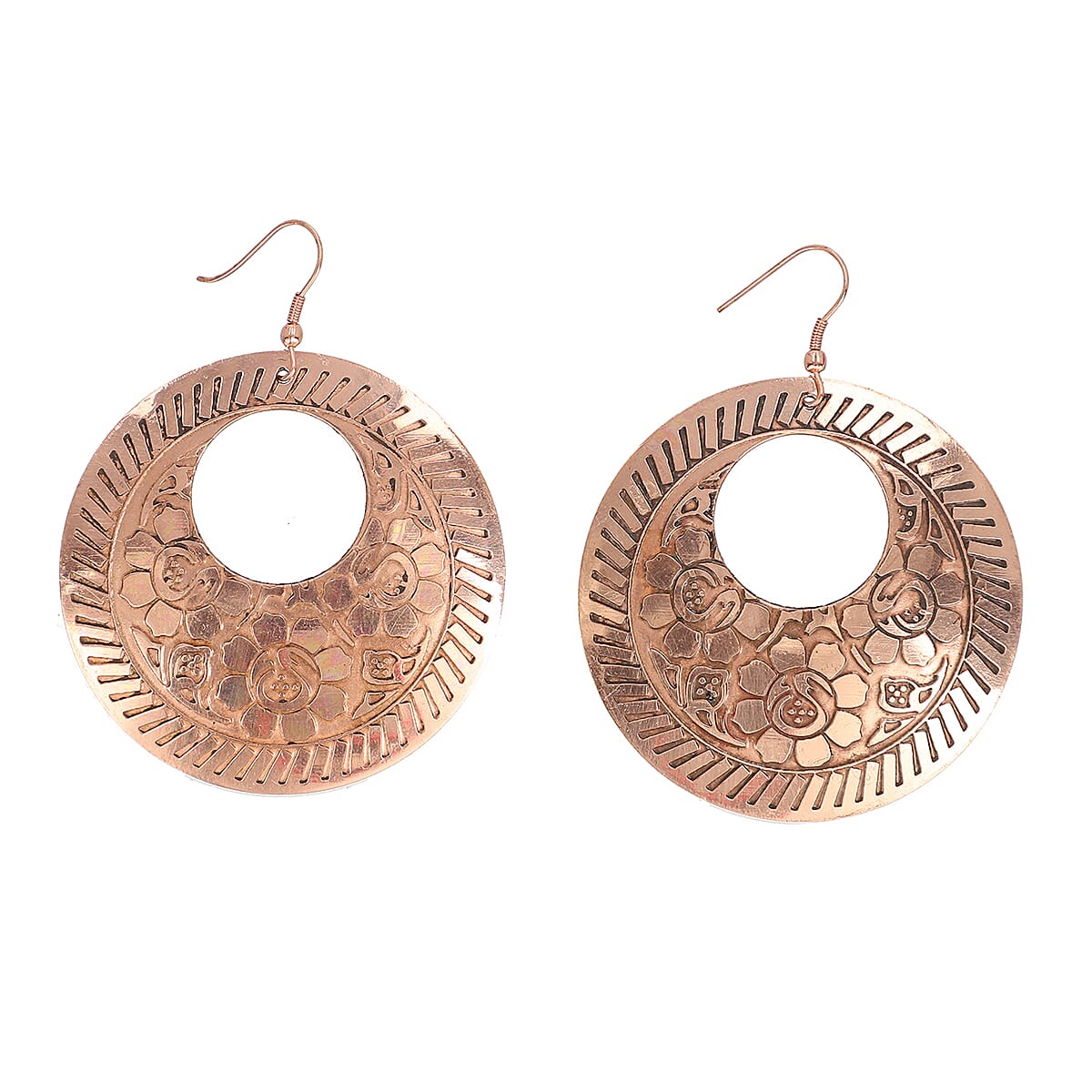 Etched Hook Earrings in Bronze Tone