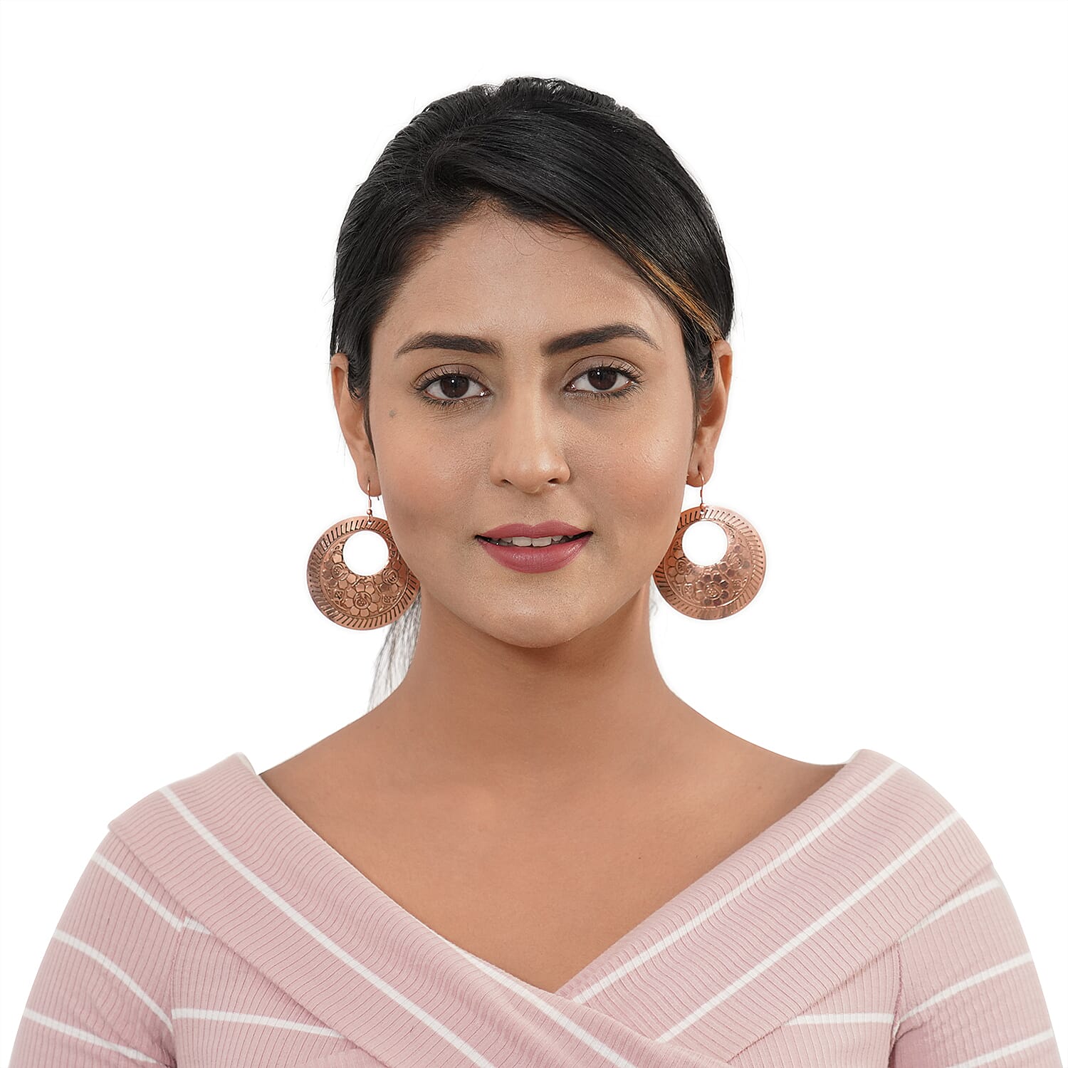 Etched Hook Earrings in Bronze Tone