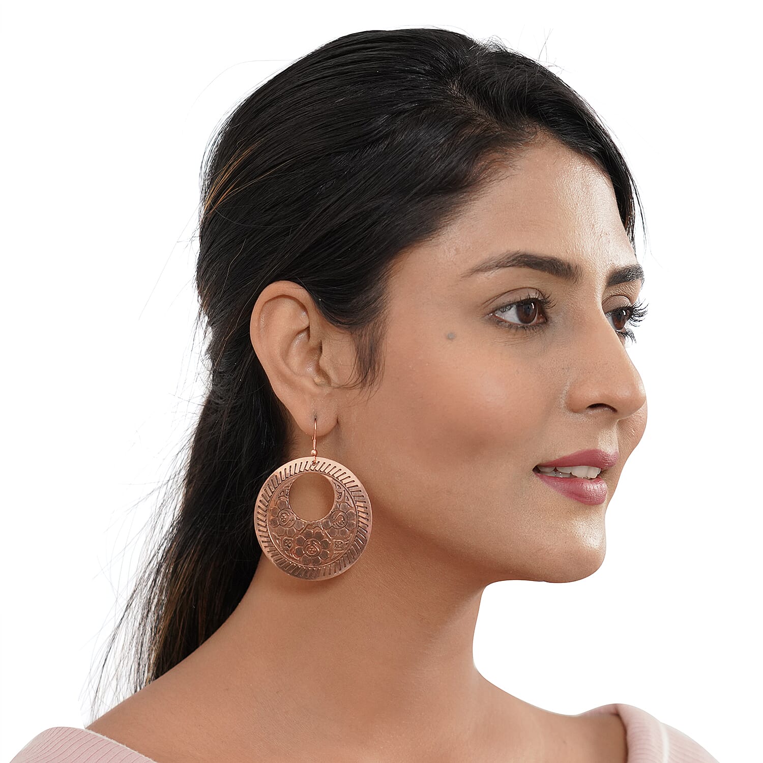 Etched Hook Earrings in Bronze Tone