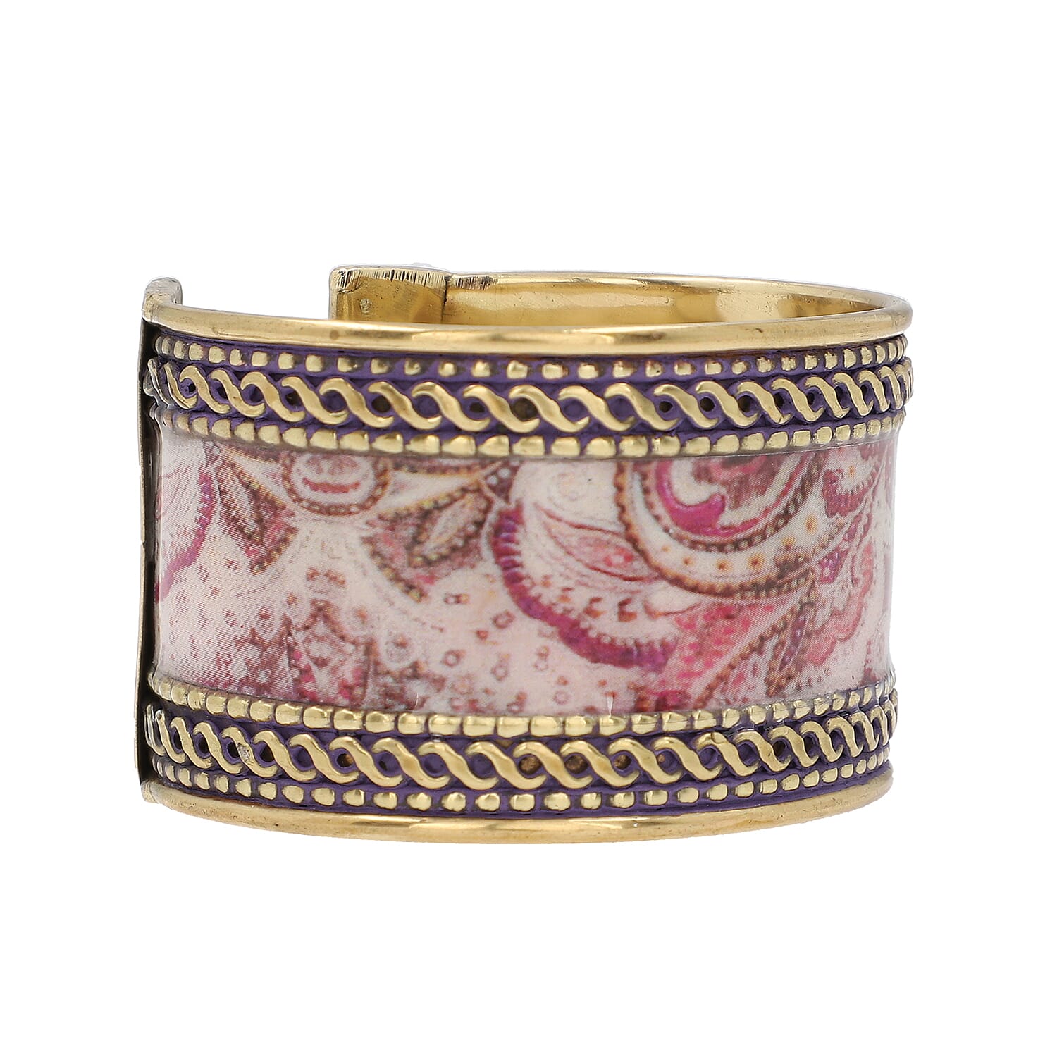 Meena Work Cuff Bangle (size 7) in Antique Brass