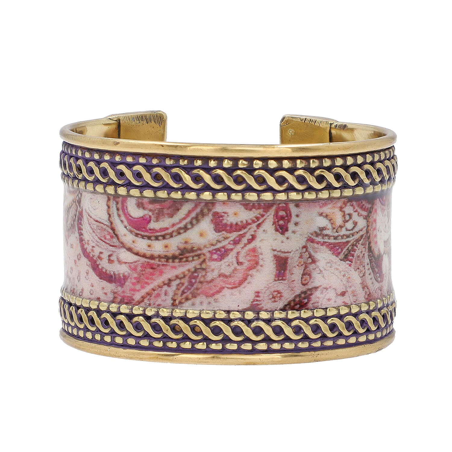 Meena Work Cuff Bangle (size 7) in Antique Brass
