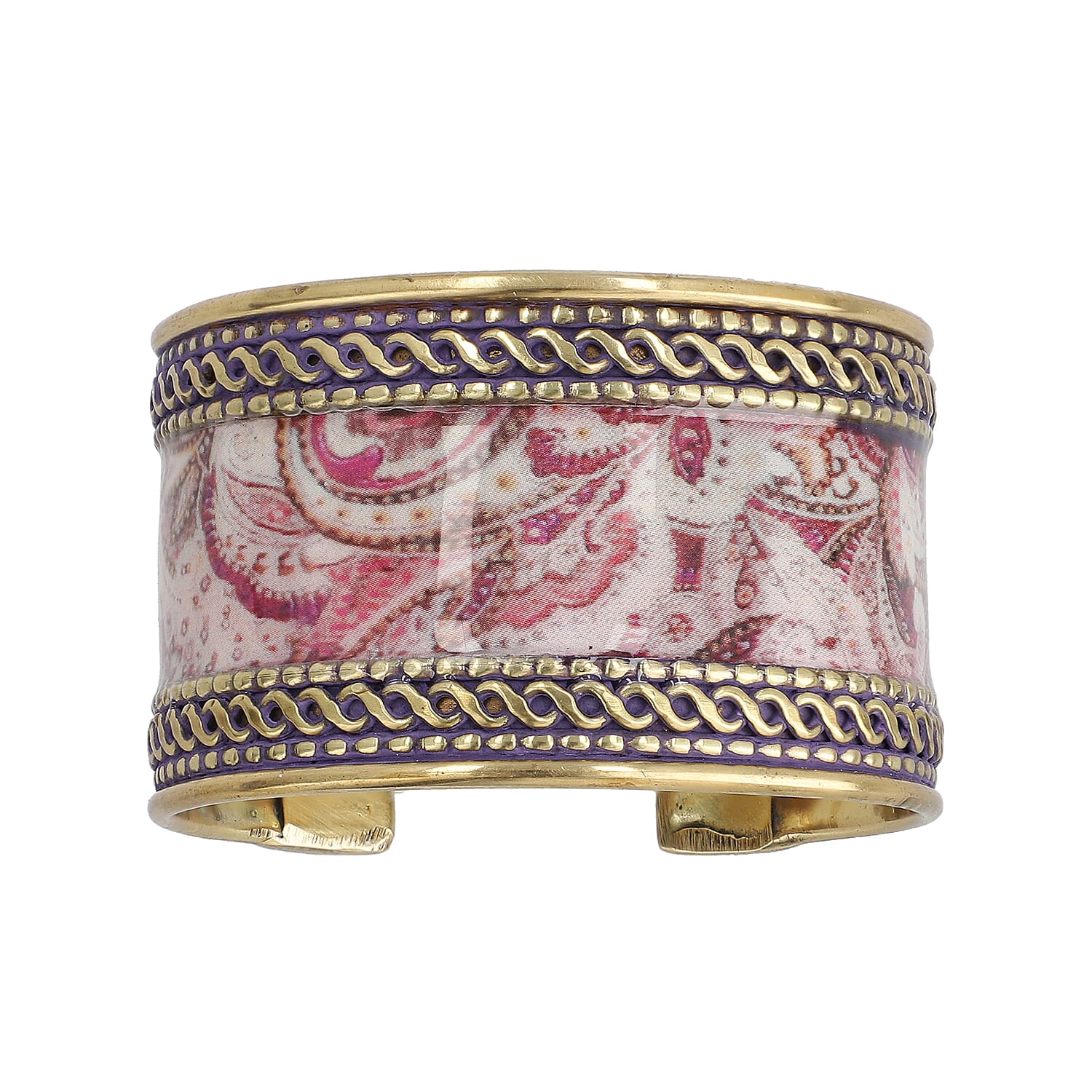Meena Work Cuff Bangle (size 7) in Antique Brass