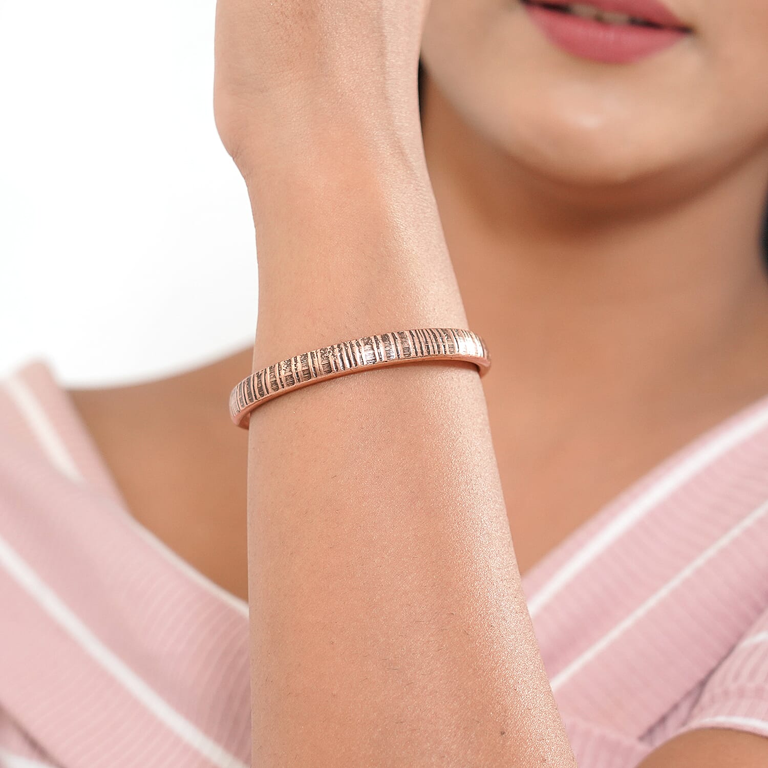 Antique Copper Embossed Cuff Bangle (size 6)