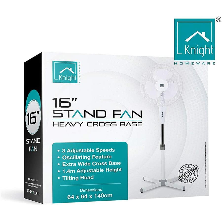 Pedestal Stand 16 Inch Fan (140cm Adjustable Height, 3 Speed Setting, Extra Wide Cross Base, Oscillating, Tilting Head)