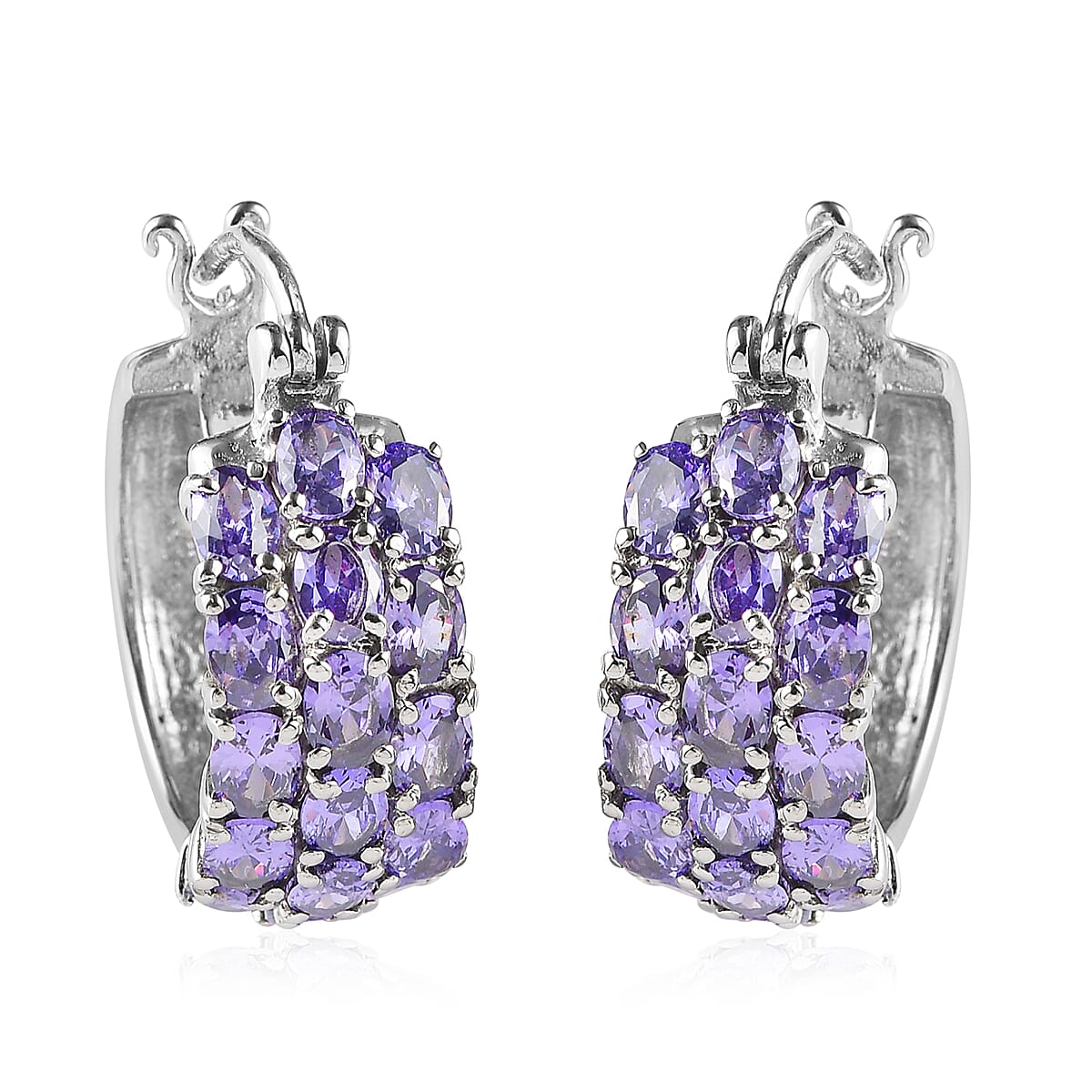 Simulated Amethyst Hoop Earrings (with Clasp) in Stainless Steel