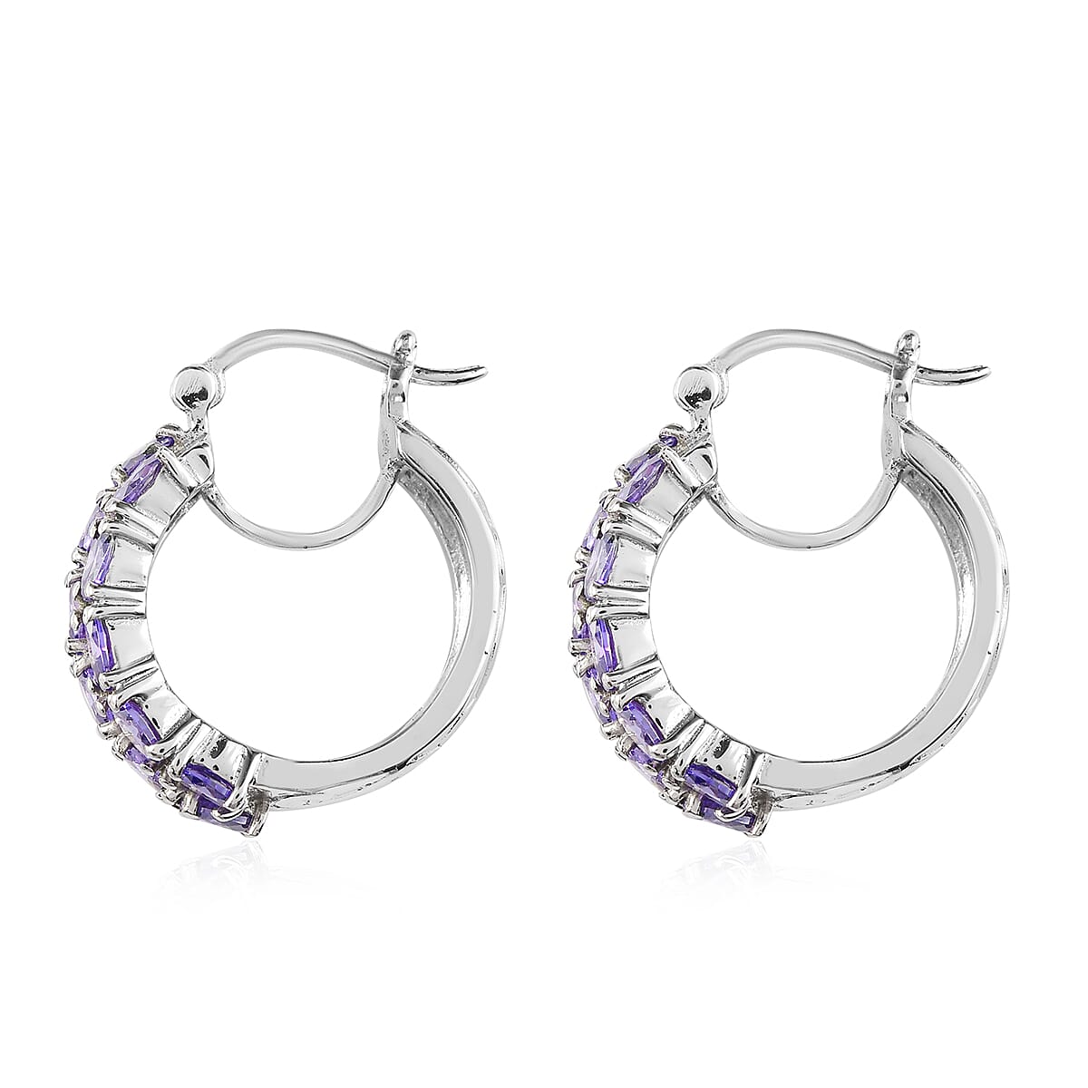 Simulated Amethyst Hoop Earrings (with Clasp) in Stainless Steel