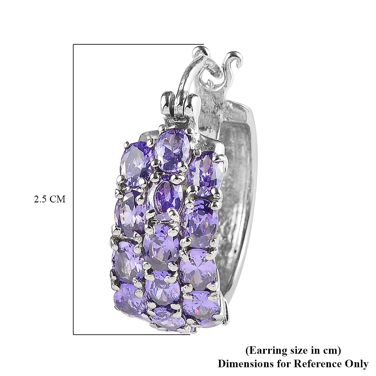 Simulated Amethyst Hoop Earrings (with Clasp) in Stainless Steel