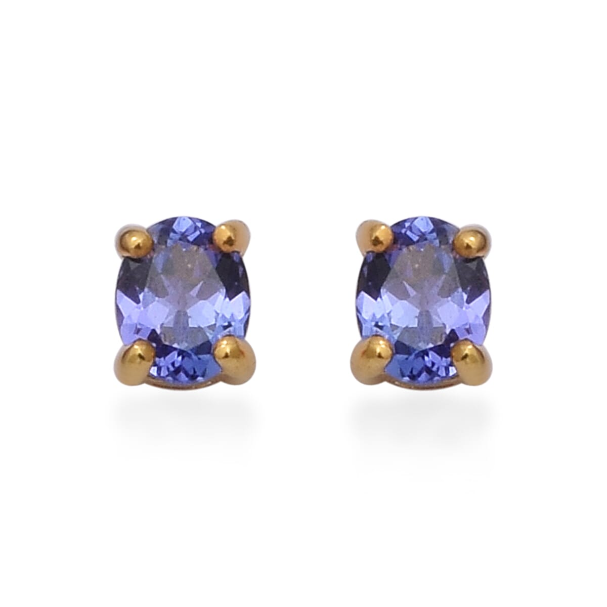 Premium Tanzanite Solitaire Stud Earrings with Push Back in Yellow Gold Overlay Sterling Silver 0.75 Ct.