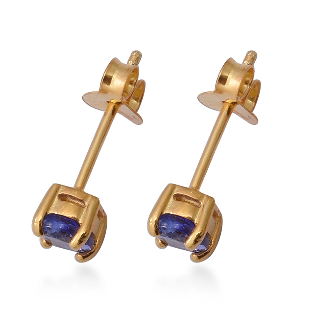 Premium Tanzanite Solitaire Stud Earrings with Push Back in Yellow Gold Overlay Sterling Silver 0.75 Ct.