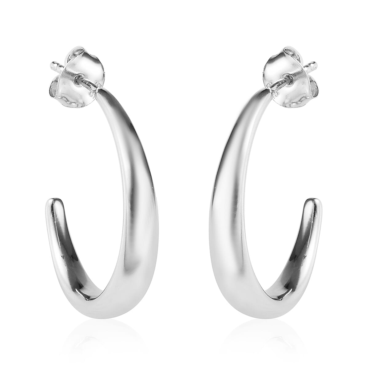 Platinum Overlay Sterling Silver Half Hoop Earrings (with Push Back), Silver wt 6.38 Gms