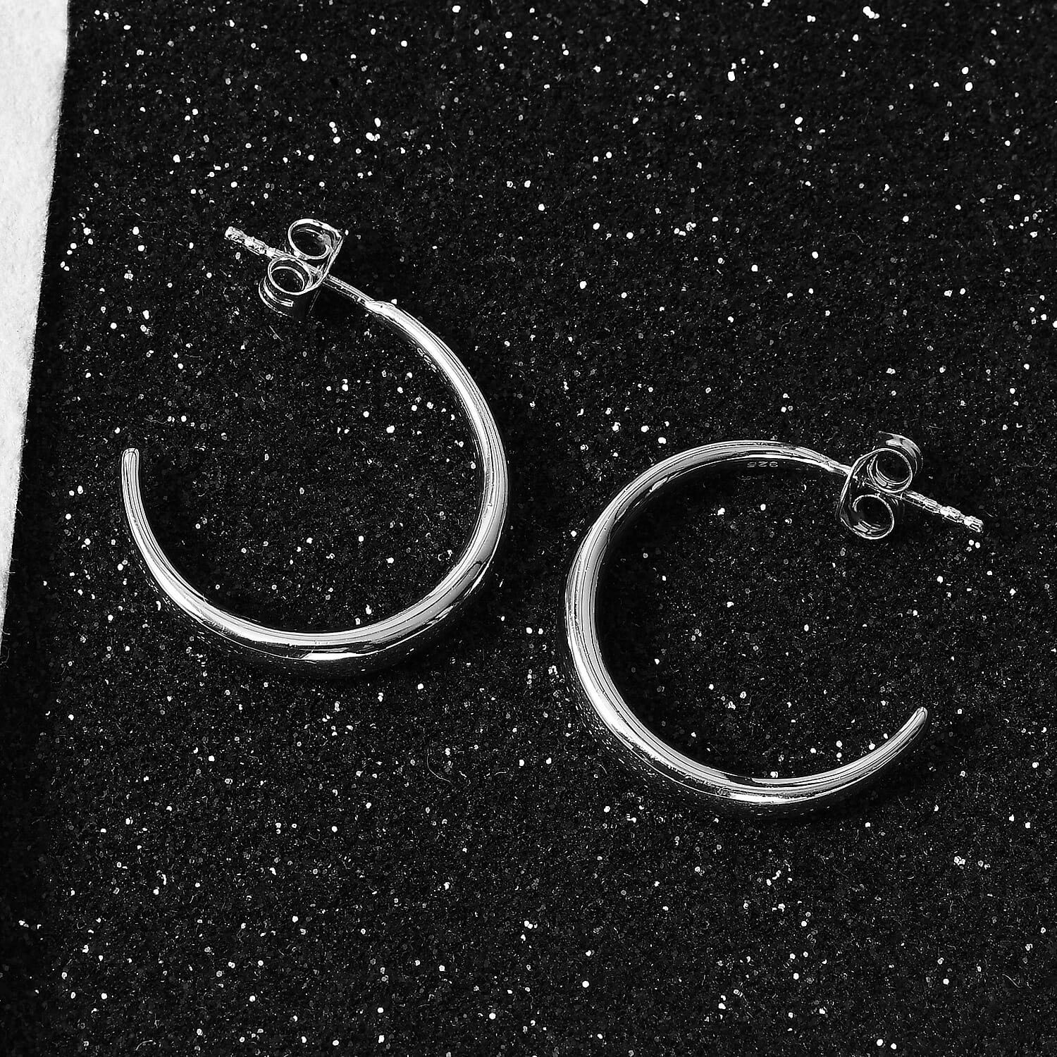 Platinum Overlay Sterling Silver Half Hoop Earrings (with Push Back), Silver wt 6.38 Gms