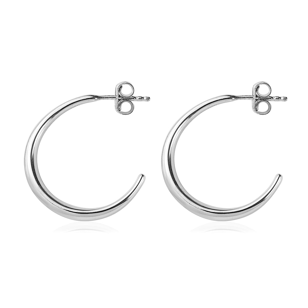 Platinum Overlay Sterling Silver Half Hoop Earrings (with Push Back), Silver wt 6.38 Gms