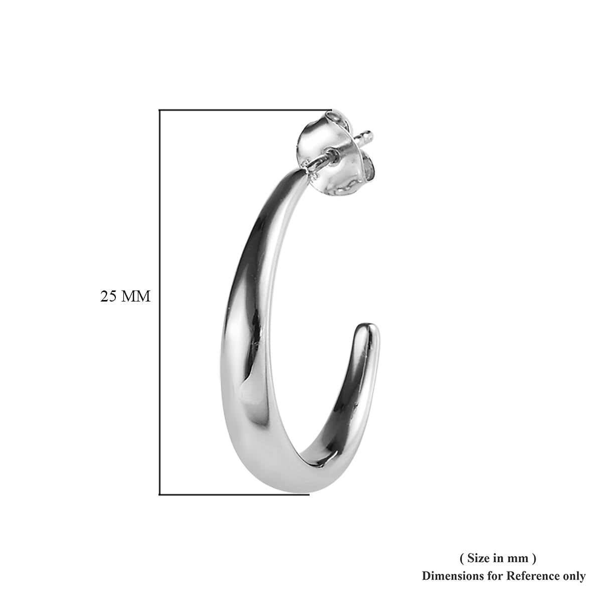 Platinum Overlay Sterling Silver Half Hoop Earrings (with Push Back), Silver wt 6.38 Gms