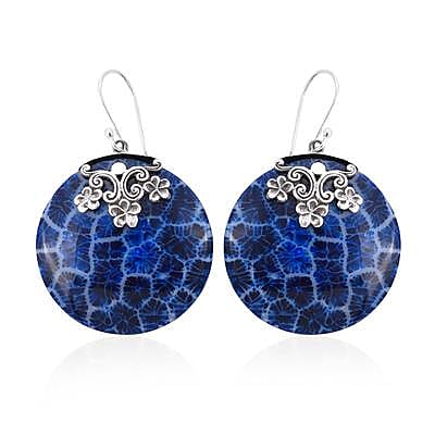 Royal Bali Collection Blue Sponge Coral Drop Earrings in Sterling Silver