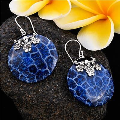 Royal Bali Collection - Blue Coral Hook Earrings in Sterling Silver
