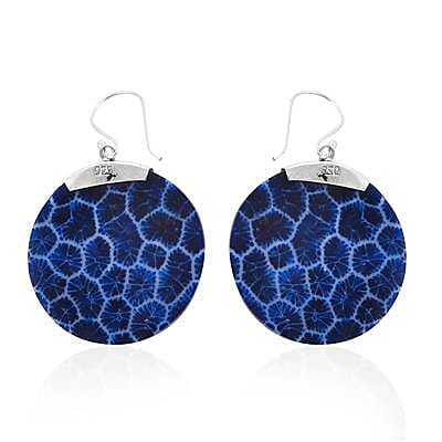 Royal Bali Collection - Blue Coral Hook Earrings in Sterling Silver