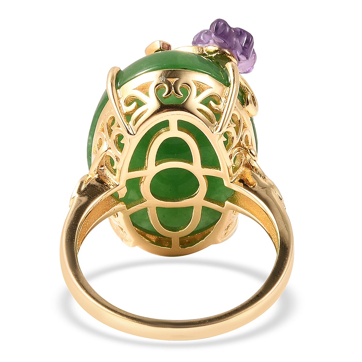 Jardin Collection - Green Jade, Amethyst and Multi Gemstone Enamelled Floral Ring in Yellow Gold Overlay Sterling Silver 27.71 Ct, Silver wt 5.63 Gms
