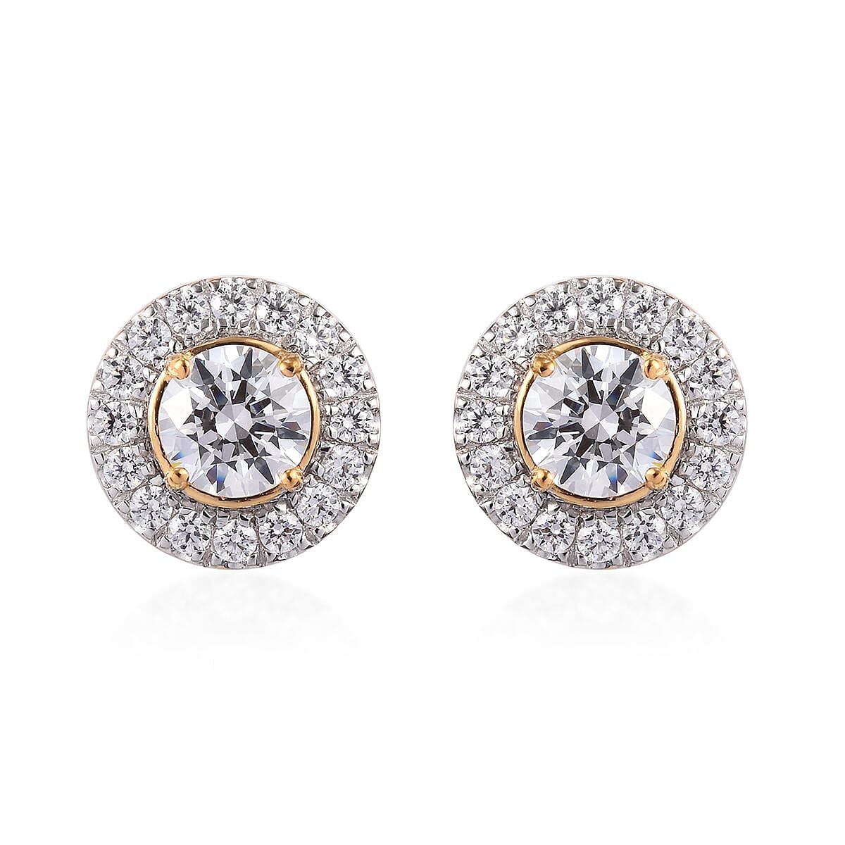 J Francis - 14K Gold Overlay Sterling Silver (Round) Stud Earrings (with Push Back) Made with Finest CZ 6.44 Ct.