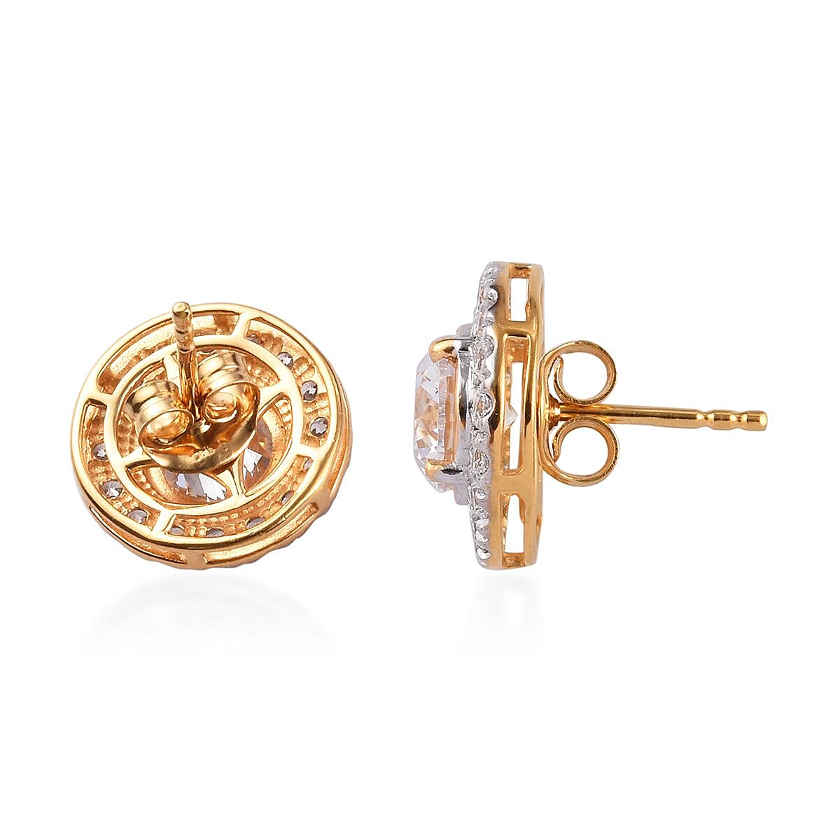 J Francis - 14K Gold Overlay Sterling Silver (Round) Stud Earrings (with Push Back) Made with Finest CZ 6.44 Ct.