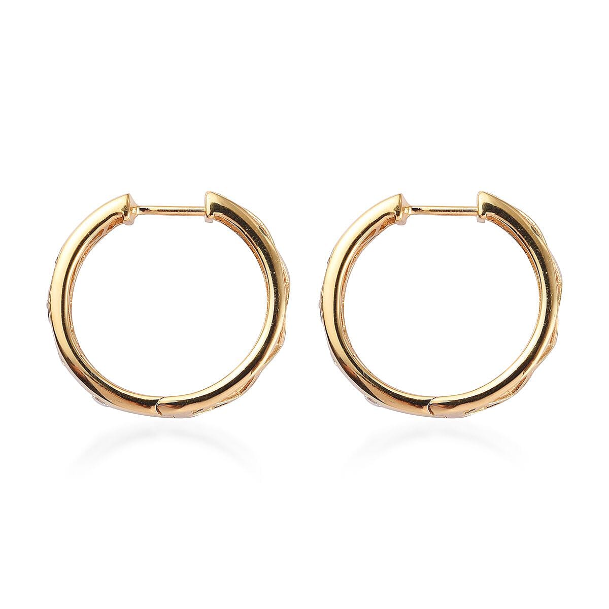 J Francis - 14K Gold Overlay Sterling Silver Hoop Earrings (with Clasp) Made with Finest CZ 2.00 Ct, Silver Wt 8.00 Gms