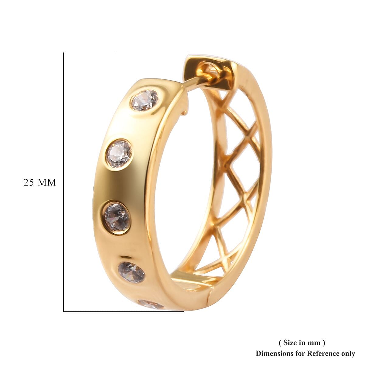 J Francis - 14K Gold Overlay Sterling Silver Hoop Earrings (with Clasp) Made with Finest CZ 2.00 Ct, Silver Wt 8.00 Gms