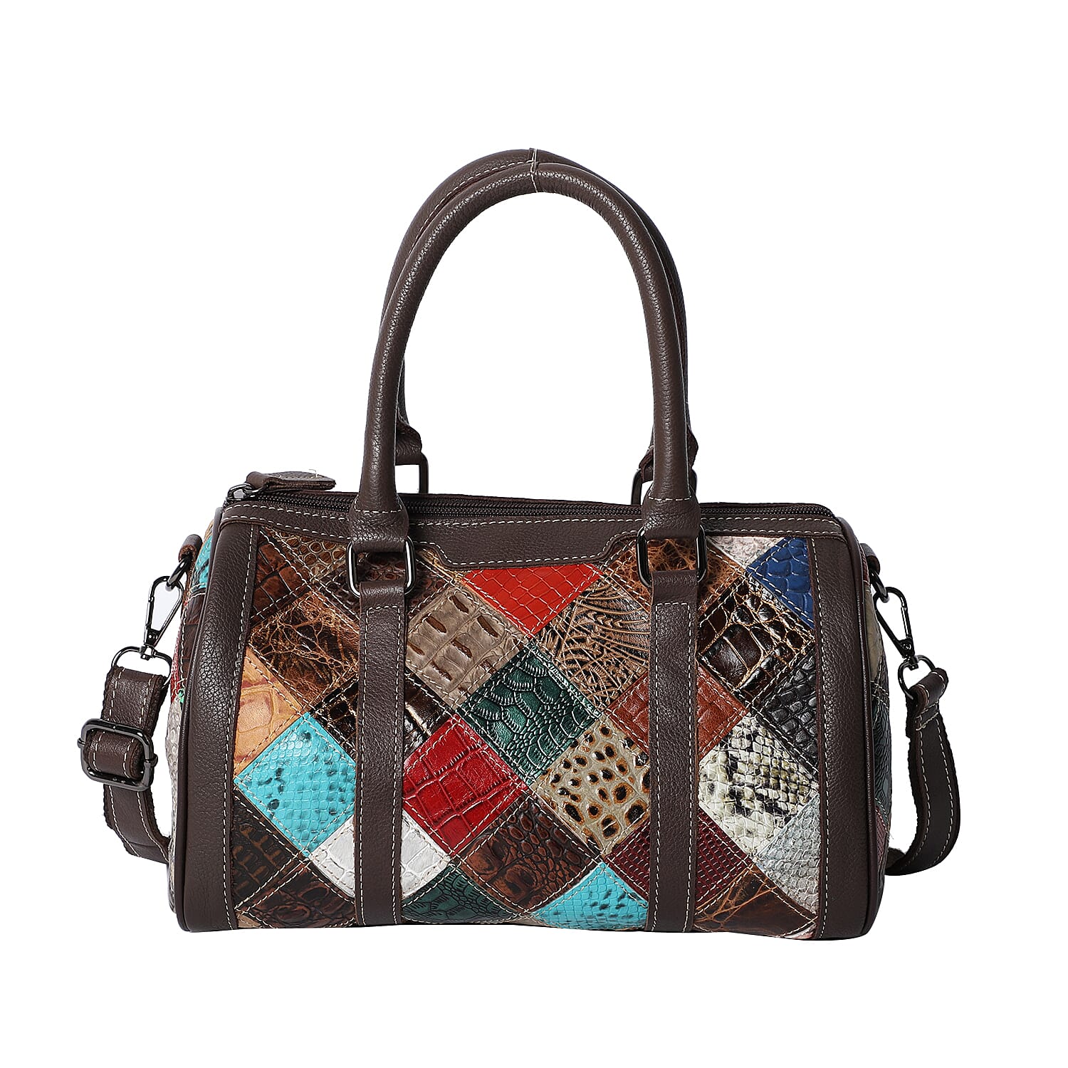 100% Genuine Leather Diamond Pattern Bowling Bag with Detachable Shoulder Strap (Size 28x16x16 Cm- Multi Colour
