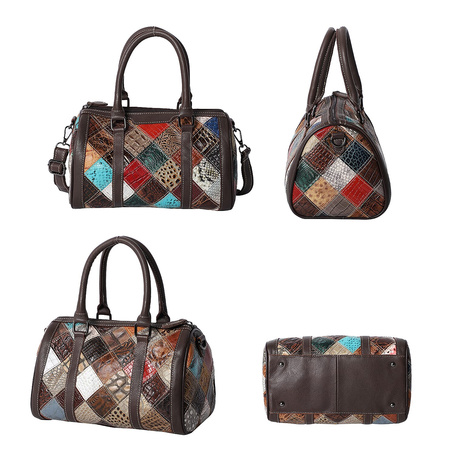 100% Genuine Leather Diamond Pattern Bowling Bag with Detachable Shoulder Strap (Size 28x16x16 Cm- Multi Colour