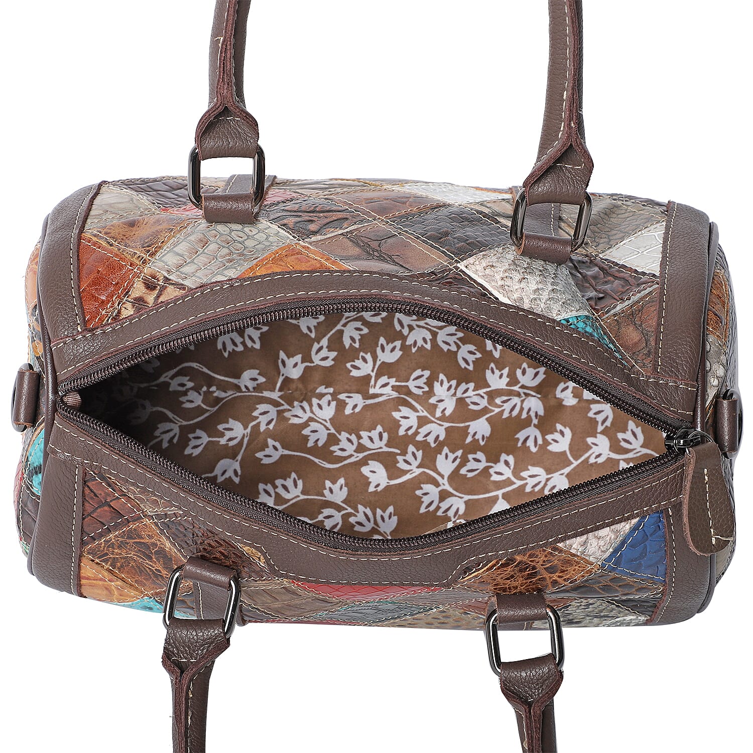100% Genuine Leather Diamond Pattern Bowling Bag with Detachable Shoulder Strap (Size 28x16x16 Cm- Multi Colour