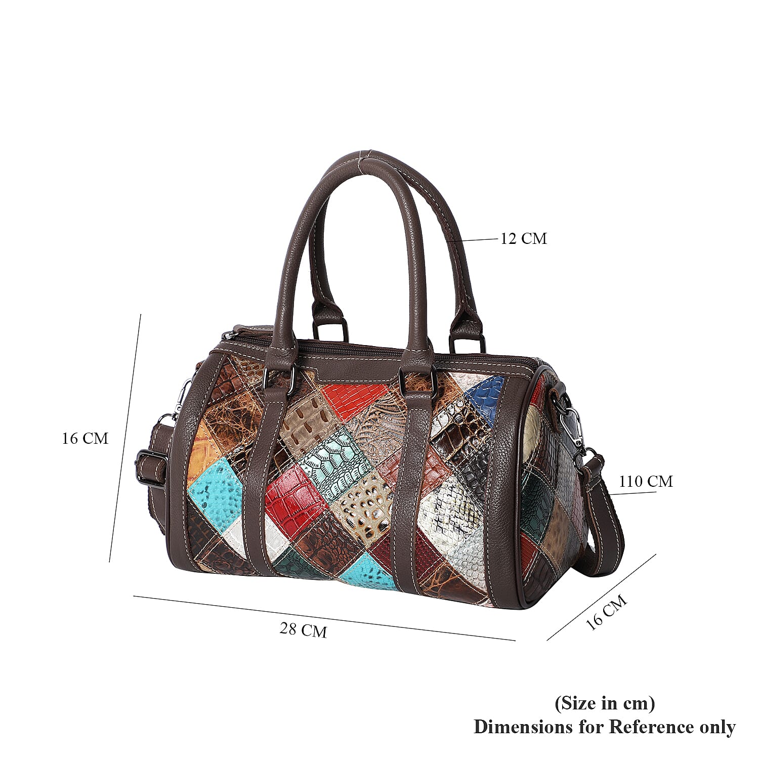 100% Genuine Leather Diamond Pattern Bowling Bag with Detachable Shoulder Strap (Size 28x16x16 Cm- Multi Colour
