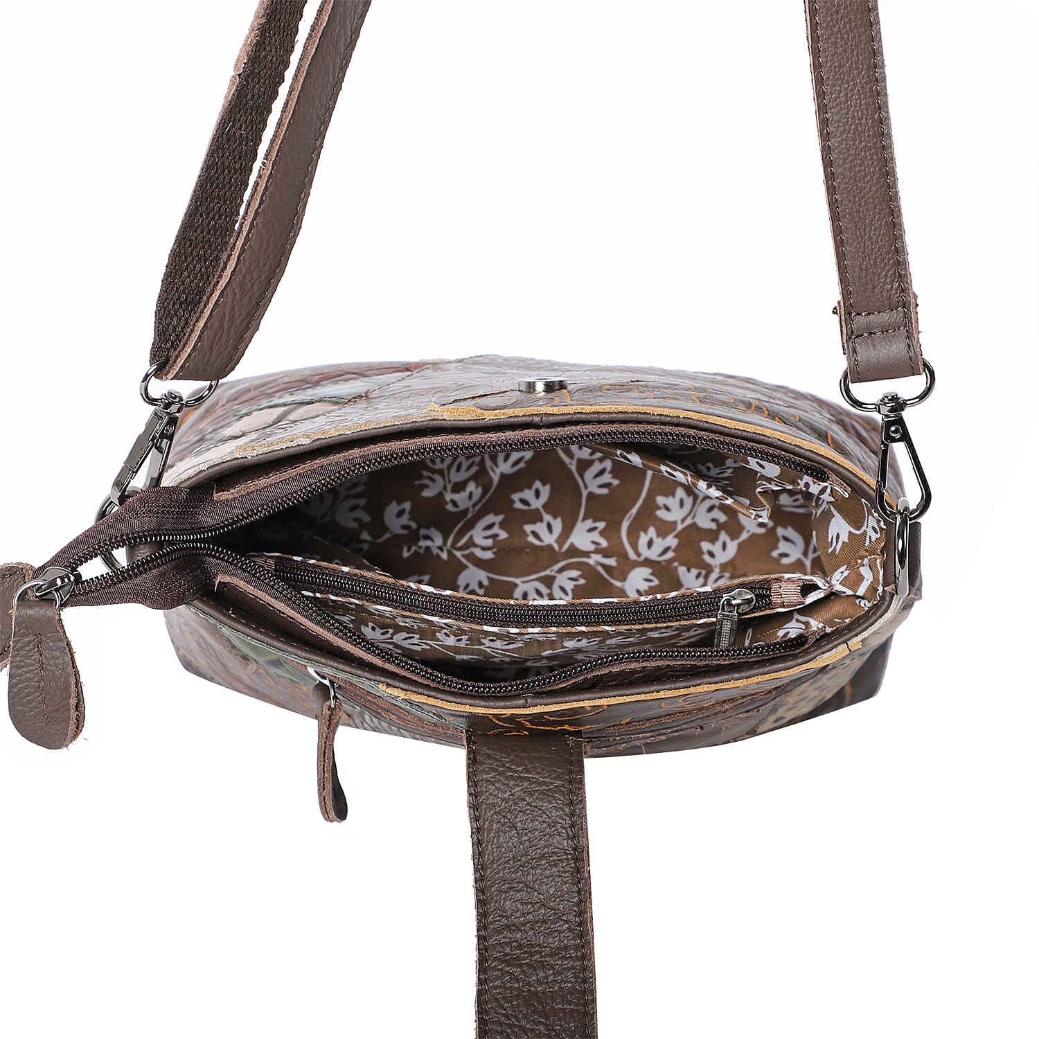 100% Genuine Leather Vintage Printed Crossbody Bag with Tassel (Size 25x24x8cm) - Multi Colour