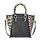 Sencillez 100% Genuine Leather Leopard Printed Handbag with Detachable Shoulder Strap (Size 23x13x26cm) - Black