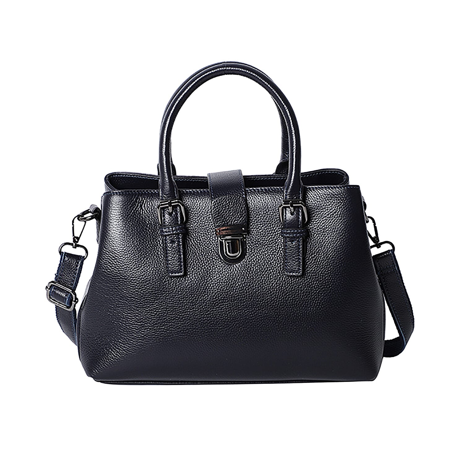 100% Genuine Leather Handbag with Detachable Shoulder Strap and Zipper Closure (Size 30x12x20cm) - Blue