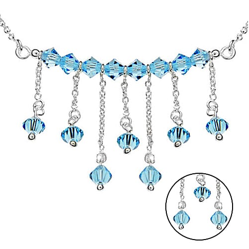Sterling Silver Blue Crystal Necklace (Size 16)
