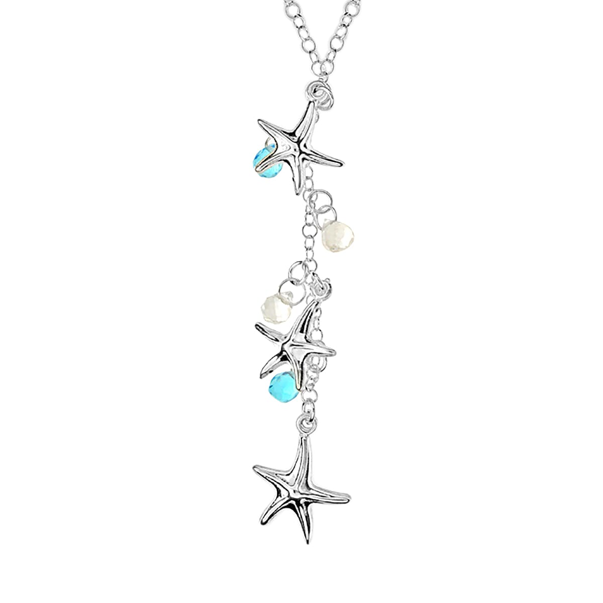 Sterling Silver Starfish with Turquoise and White Crystal Necklace (Size 17), Silver wt 12.70 Gms