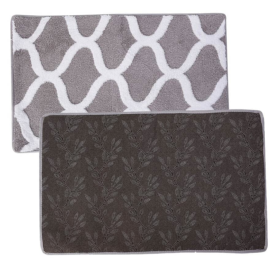 3 Piece Set - Anti-Slip Bathmat (50x80cm), Toilet Seat Cover (40x50cm) and Contour Mat (39x48cm) - Grey & White Colour