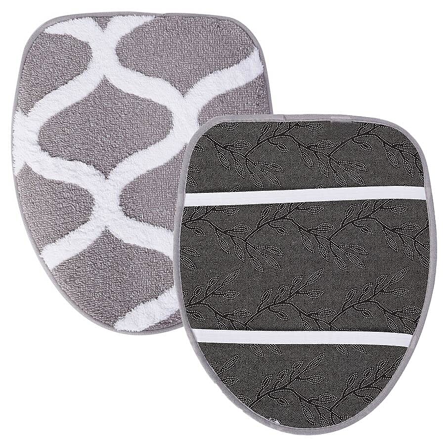 3 Piece Set - Anti-Slip Bathmat (50x80cm), Toilet Seat Cover (40x50cm) and Contour Mat (39x48cm) - Grey & White Colour