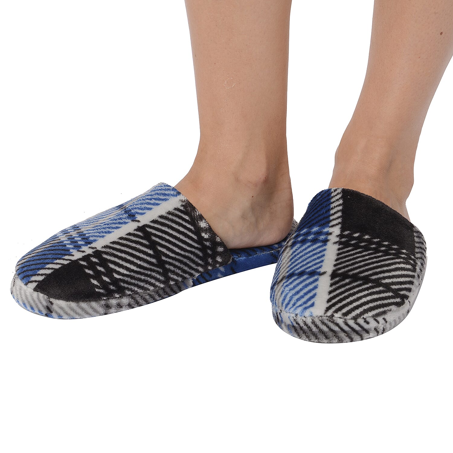 2 Piece Set - Check Pattern Flannel Hooded Wrap and Slipper  - Grey, Blue and Black