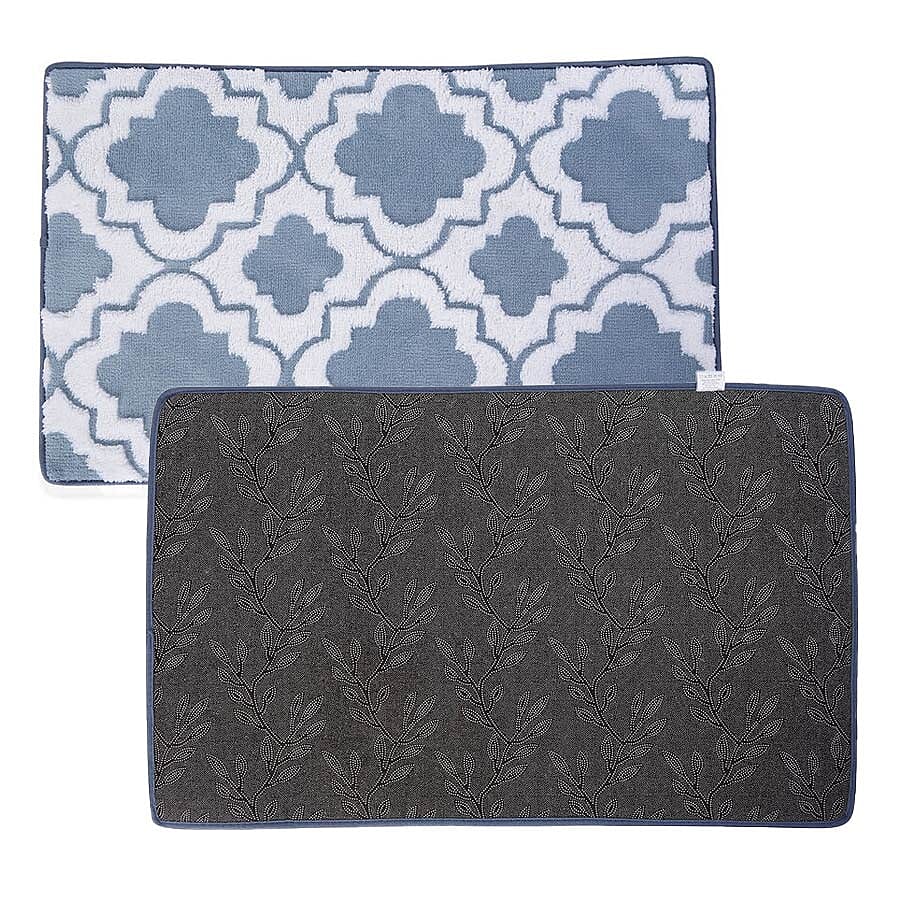 3 Piece Set - Anti-Slip Bathmat (50x80cm), Toilet Seat Cover (40x50cm) and Contour Mat (39x48cm) - Teal & White Colour