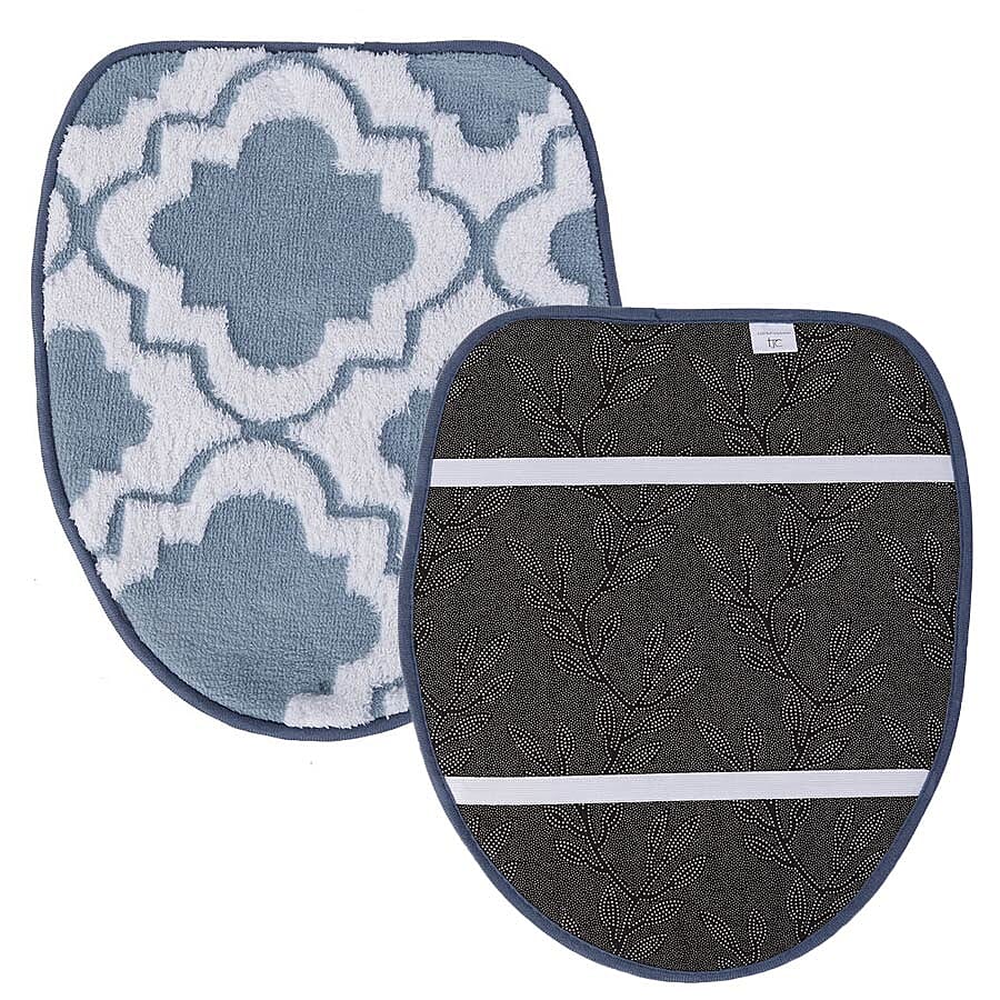 3 Piece Set - Anti-Slip Bathmat (50x80cm), Toilet Seat Cover (40x50cm) and Contour Mat (39x48cm) - Teal & White Colour