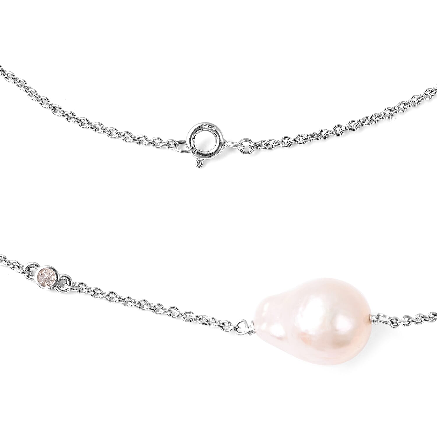 Isabella Liu Twilight Collection - Baroque Edison Pearl and Diamond Necklace (Size 60) in Rhodium Overlay Sterling Silver, Silver Wt. 13.56 Gms