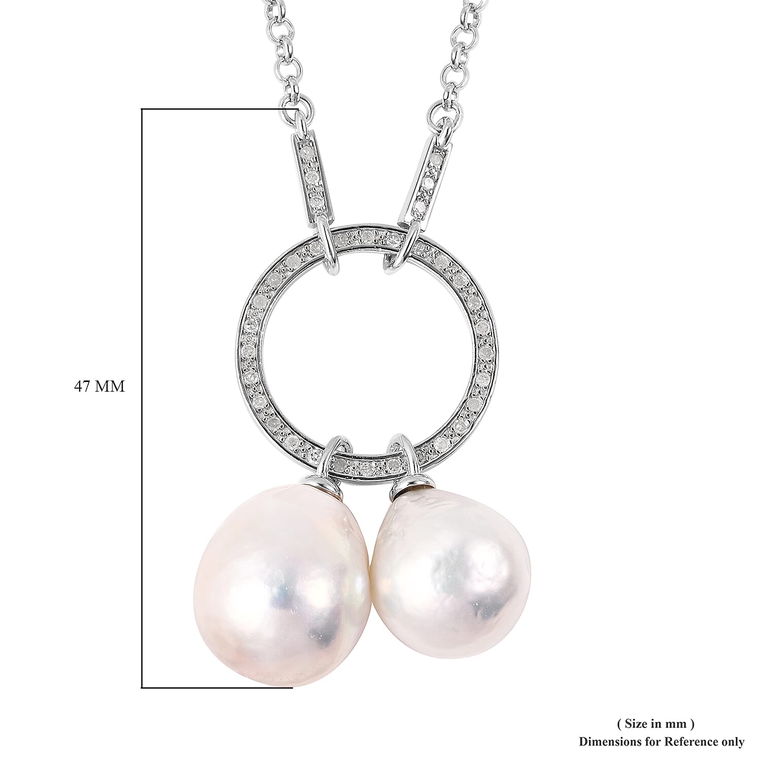 Isabella Liu Twilight Collection - Baroque Edison Pearl and Diamond Necklace (Size 22) in Rhodium Overlay Sterling Silver, Silver wt 9.35 Gms