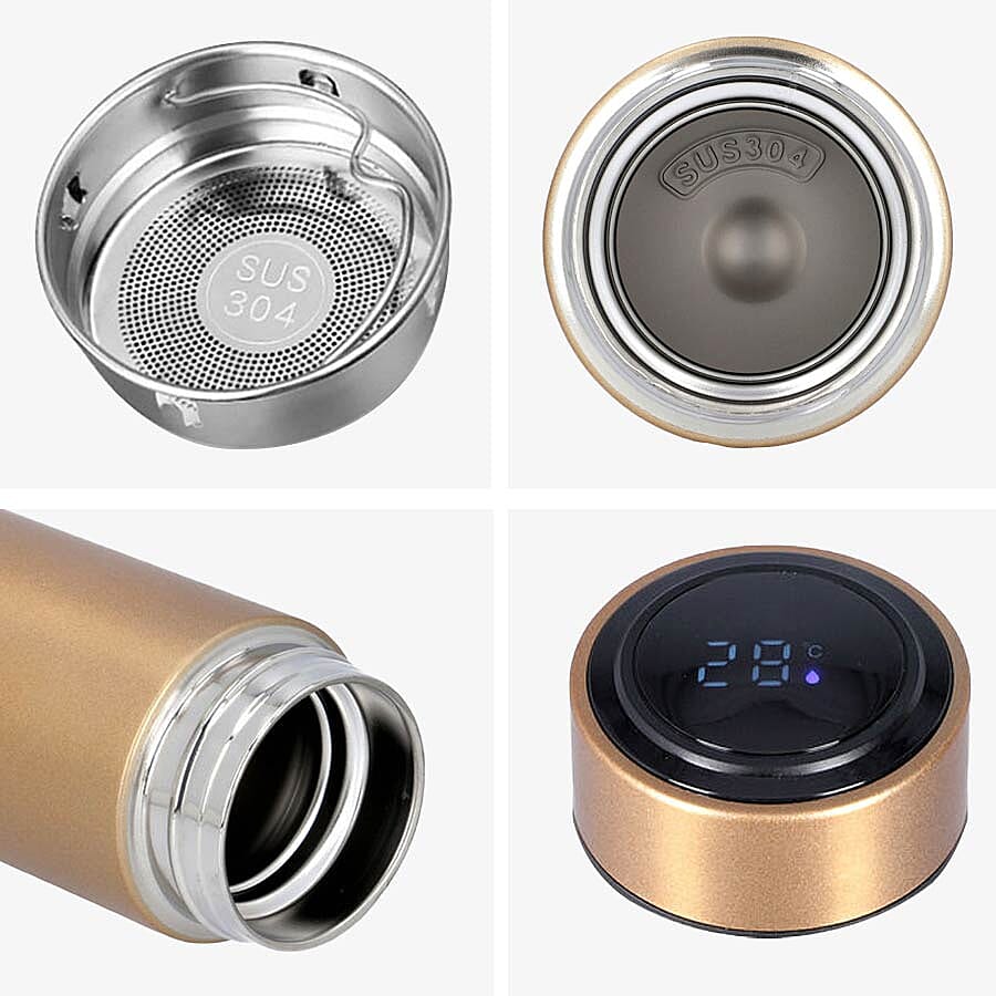 Smart Vacuum Insulated Water Bottle in Stainless Steel and Temperature Indicator  - 480ml - Copper Colour